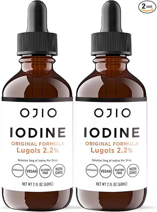 Lugols Iodine Solution 2% - 1 Year Supply - High Potency Liquid Oral Iodine Drops with Superior Absorption – Improves Overall Health & Energy for Women, Men, Kids - 2 fl Oz (Pack of 2)