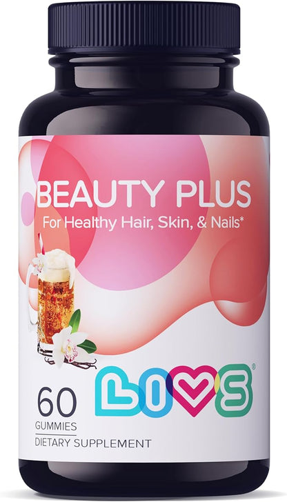 Beauty Plus Gummy Vitamins - Biotin Gummies for Hair, Skin and Nails | Natural, Gluten-Free, Non-GMO Beauty Supplement with Vitamins A, C, E, B12, D3, Zinc & More - Cream Soda Flavor - 60 Ct