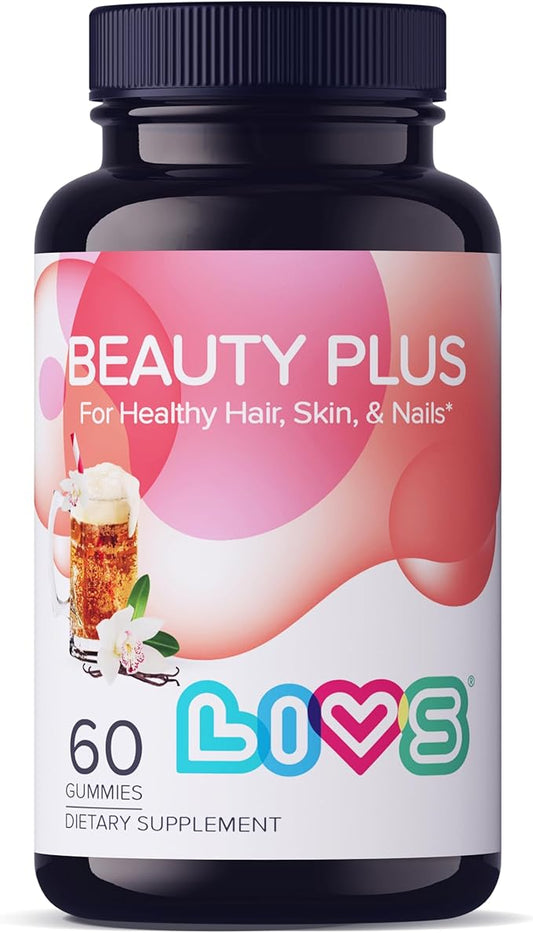 Beauty Plus Gummy Vitamins - Biotin Gummies for Hair, Skin and Nails | Natural, Gluten-Free, Non-GMO Beauty Supplement with Vitamins A, C, E, B12, D3, Zinc & More - Cream Soda Flavor - 60 Ct
