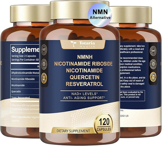 NMNH (Dihydronicotinamide Mononucleotide), NMN Alternative Supplement w/Niacinamide (Vitamin B3), Quercetin, Trans-Resveratrol, Support NAD+, Skin Cell Health*, Anti-Aging & Energy, 120 Caps