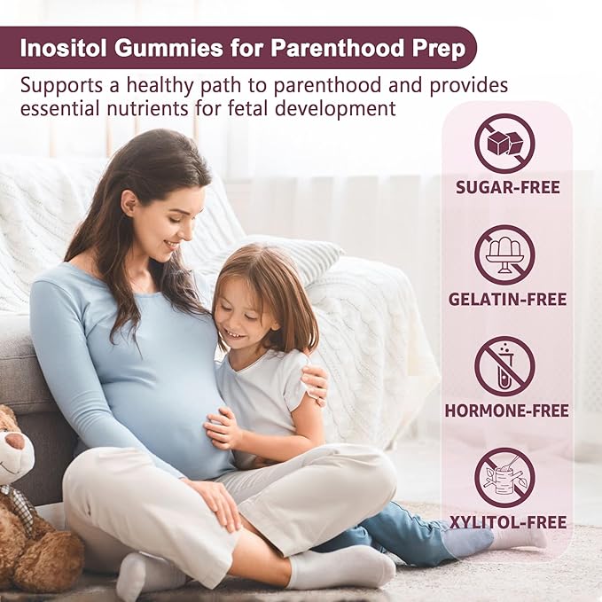 Myo-Inositol & D-Chiro Inositol Gummies for Women 2000mg + 50mg, 40:1 Ratio Inositol with Vegan Omega-3 + D3, Magnesium Glycinate, Methyl Folate + B12 for Female Health & Wellness, Sugar Free, 120 Cts