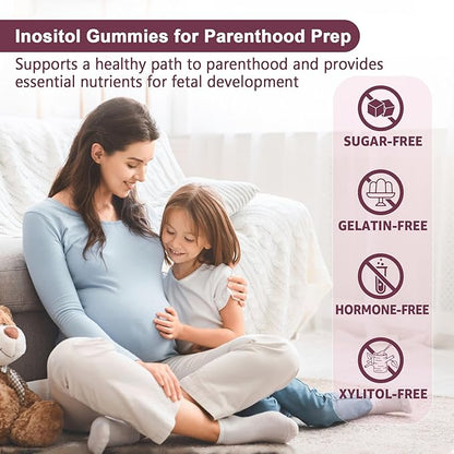 Myo-Inositol & D-Chiro Inositol Gummies for Women 2000mg + 50mg, 40:1 Ratio Inositol with Vegan Omega-3 + D3, Magnesium Glycinate, Methyl Folate + B12 for Female Health & Wellness, Sugar Free, 120 Cts