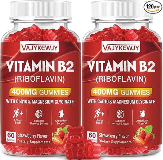 Vitamin B2 Riboflavin 400mg Gummies for Energy & Metabolism Support - Delicious Strawberries Flavor Vegan Gummies - Non-GMO, Gluten Free - 120 Count