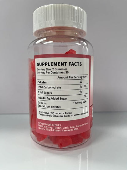 (3 Pack) 1200 mg Calcium Citrate Gummies Supplements for Women & Men,Pure Calcium Citrate Gummies for Bone, Muscle & Immune Support - Easy to Digest, Sugar Free,Vegan,Peach Flavor,60 Day Supply