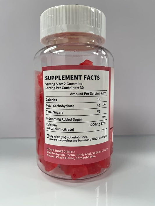 (3 Pack) 1200 mg Calcium Citrate Gummies Supplements for Women & Men,Pure Calcium Citrate Gummies for Bone, Muscle & Immune Support - Easy to Digest, Sugar Free,Vegan,Peach Flavor,60 Day Supply