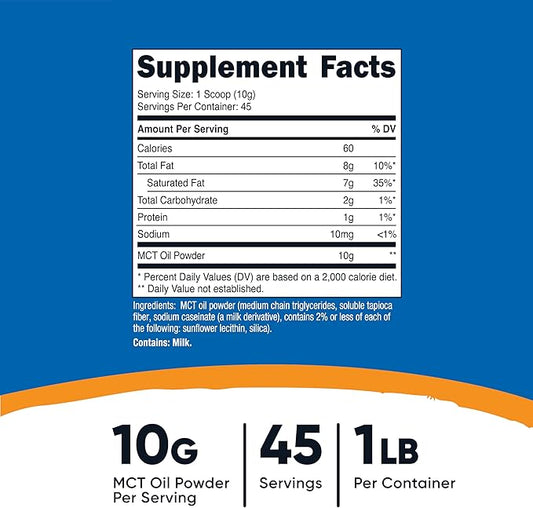 Nutricost MCT Oil Powder 1LB (16oz) - Great for Keto, Ketosis and Ketogenic Diets - Zero Net Carbs, Non-GMO + Gluten Free (Medium Chain Triglyceride)