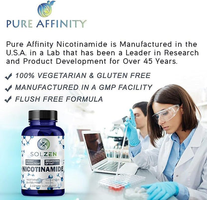 B3 Nicotinamide 500 mg Effective Flush-Free Niacin. Energy Booster, Cell Regenerator, That Supports Cognitive Decline, Anti-Aging and Helps Breaks Down Carbs & Fats (100 Count)
