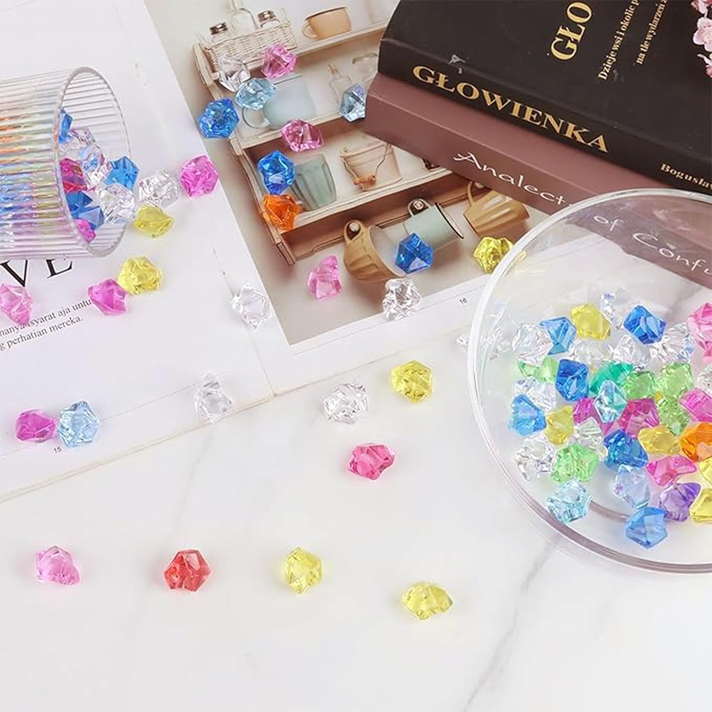 Fake Crushed Ice Cubes 1000pcs Multicolor Acrylic Crystal Rocks Multi Colored Fake Ice Rocks Acrylic Gems Stones for Easter Vase Fillers Mermaid Birthday Party Wedding Floral Arrangement Home Decor