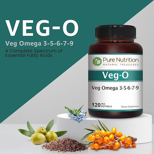 Pure Nutrition Vegan Omega 3-5-6-7-9 | 120 Softgels | 600mg per Serving of 2 Softgels | Multi Omega Supplement for Overall Health | Non GMO | Gluten Free