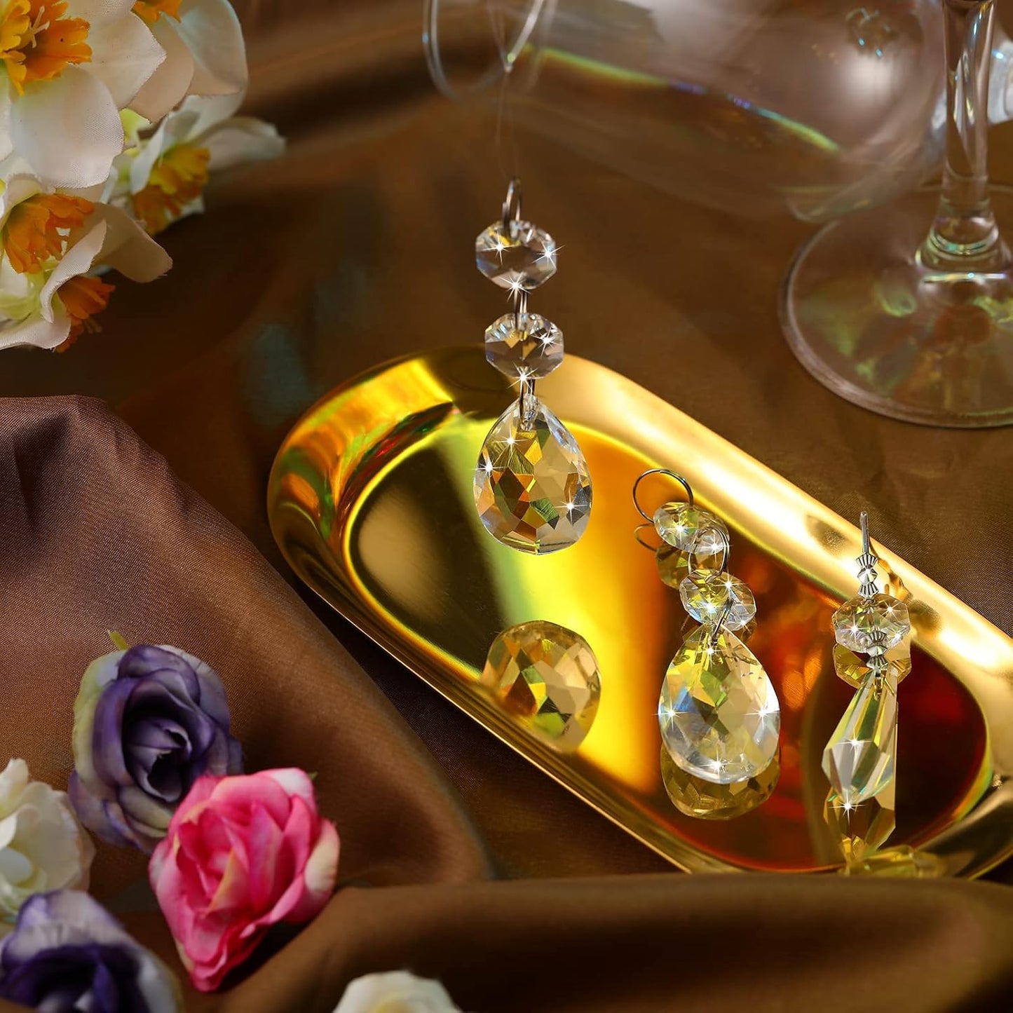 48 Pcs Chandelier Crystal Replacement 38 mm Teardrop & Icicle Crystal Prisms Hanging Gems Parts for Lamps and Chandeliers Suncatcher Christmas Tree Windows Home Decor (Clear)