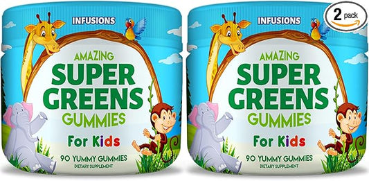 Infusions Super Green Gummies for Kids 180 Count Soft and Delicious - 2 Pack