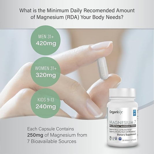Organixx Magnesium Glycinate Supplement for Support Sleep, Muscle & Heart Health, 7 Type Magnesium Complex with Vitamin B6, Manganese Citrate, Gluten Free, Vegan, Non GMO, (30 Count 2 Pack)