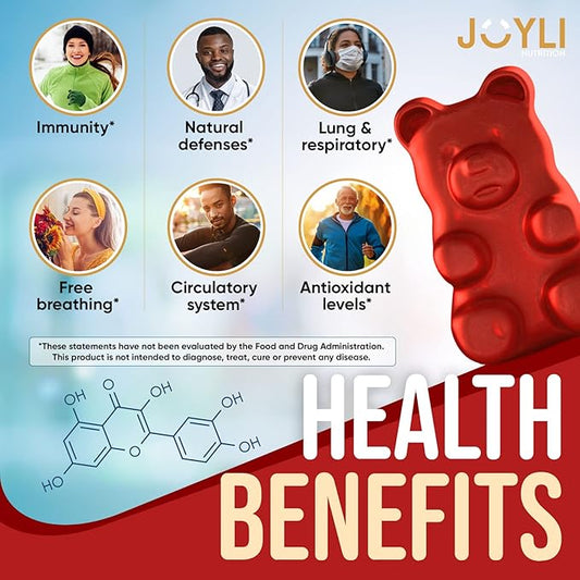 2 Pack - JOYLI Quercetin Gummies with Bromelain, Zinc, Vitamin C & D3 – Sugar-Free Quercetin Supplement for Immune Support & Seasonal Wellness – 500mg Quercetin for Kids & Adults – 60 Gummies per Pack