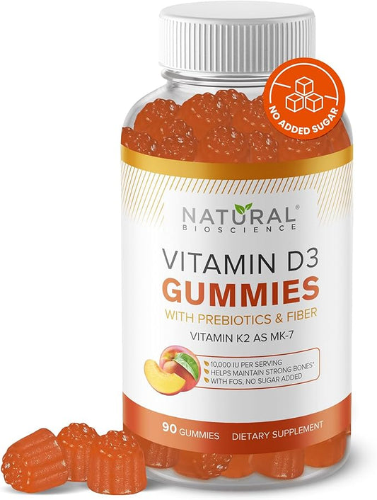 Vitamin D3 K2 Gummies 10000 IU, High Potency D3 10000 Gummies with K2 MK7, Immune & Bone Support, Natural Chewable Supplement for Adults, 90 Gummies