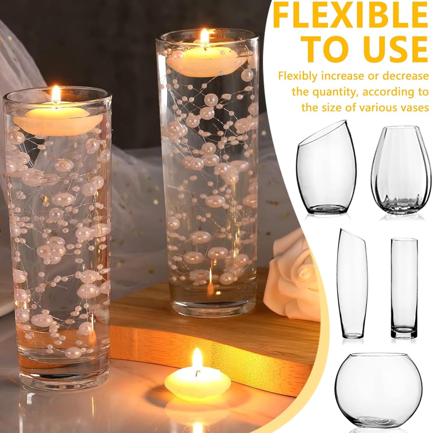 50 PCS Artificial Floating Beads for Centerpieces Vases, Black&White 8+3mm String Beads for Wedding Party Faux Pearl String for Decorating, String Pearls for Crafts Vase Filler