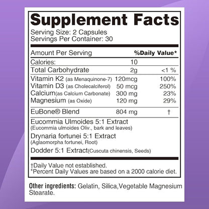EuBone Calcium Supplements with Magnesium & 2000IU Vitamin D3 K2 4800IU, Bone Health & Strength & Density, Plant Based Multivitamin, VIT Mini Tablets, 30 Servings