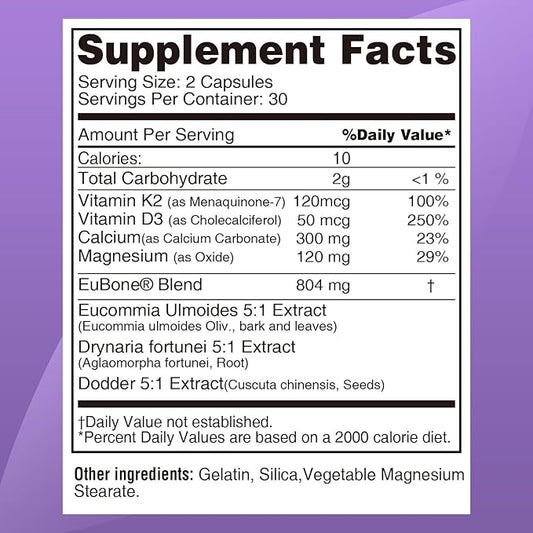 EuBone Calcium Supplements with Magnesium & 2000IU Vitamin D3 K2 4800IU, Bone Health & Strength & Density, Plant Based Multivitamin, VIT Mini Tablets, 30 Servings