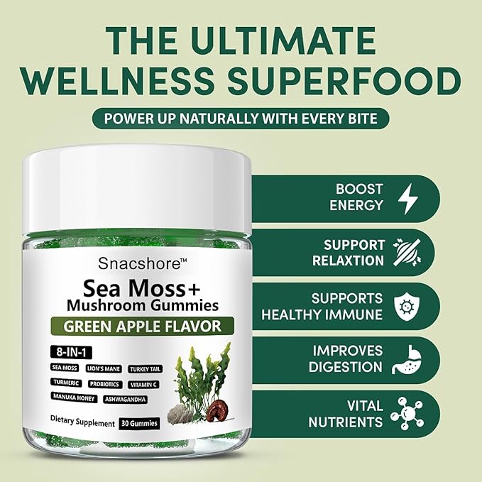 Sea Moss 8-in-1 Gummies | Sea Moss Glow Gummies for Women & Men with Ashwagandha, Vitamin C | Boost Immunity, Gut Health & Metabolism (1PC)