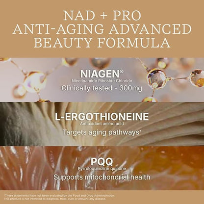 Swisse NAD+ Pro Anti-Aging | Featuring Clinically Proven 300mg Niagen® | L-Ergothioneine & PQQ | Supports Beauty, Longevity & Vitality | 30 Capsules