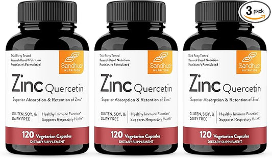 Sandhu's Zinc Quercetin 120 Vegetarian Capsules (Pack of 3) | Zinc Supplements for Antioxidant Immune Support for Men and Women | Gluten, Soy, Dairy Free