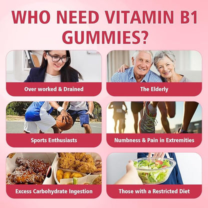 Pack of 2 Vitamin B1 Gummies 500mg for Adults & Kids, Thiamine B1 Supplement with Magnesium, Vitamin B1 Supplement for Nervous System Supports & Boost Energy, Raspberry Flavor, 120 Count