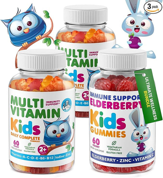 DR. MORITZ Elderberry Gummies for Kids (60 Count) and Kids Multivitamin Gummies Bundle (120 Count, 2 Pack) - for Children’s Immune Support and Overall Health - Toddler Vitamins Supplement