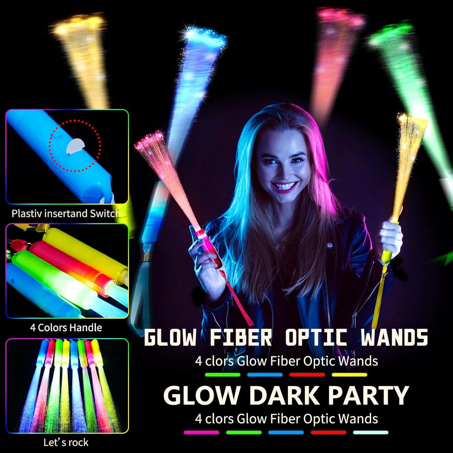 OceanWings Glow Fiber Optic Wands,Halloween Glow Sticks Bulk Party Pack,Glow in the dark Party Supplies Favor Flashing Light Up Sticks for Birthday Holiday Party Wedding Halloween Christmas(72)
