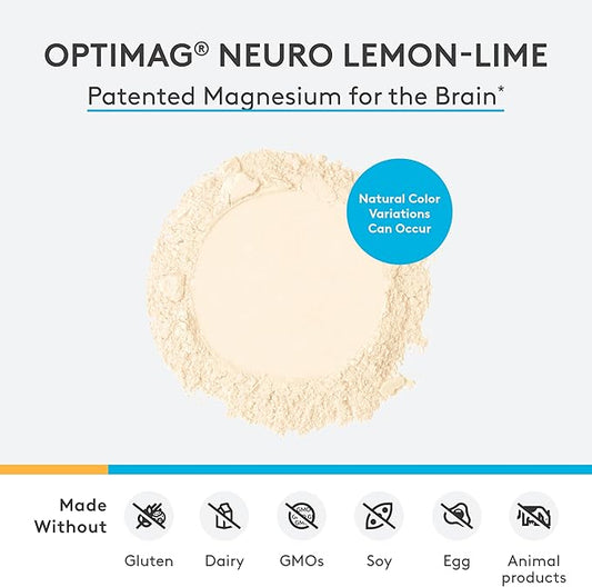 XYMOGEN OptiMag Neuro - Chelated Magnesium Powder - with Magnesium Glycinate & L-Threonate - Support Brain Health & Relaxation - Lemon Lime (60 Servings)