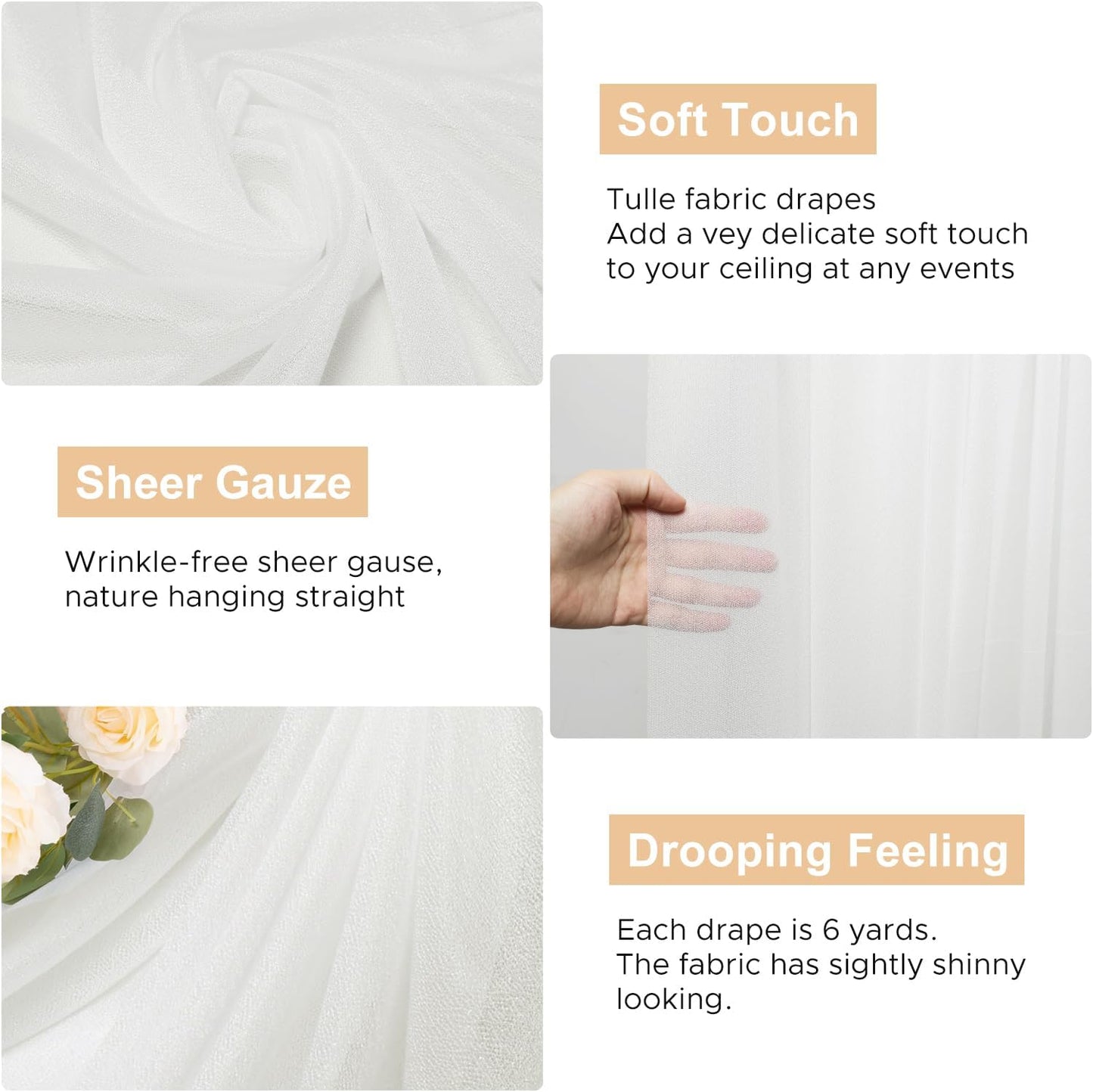 Wokceer Wedding Arch Draping Fabric 28.7" x 20FT Ivory Drapes Sheer Fabric Backdrop Arch Draping Fabrics for Wedding Ceremony Birthday Party Bridal Shower Decoration