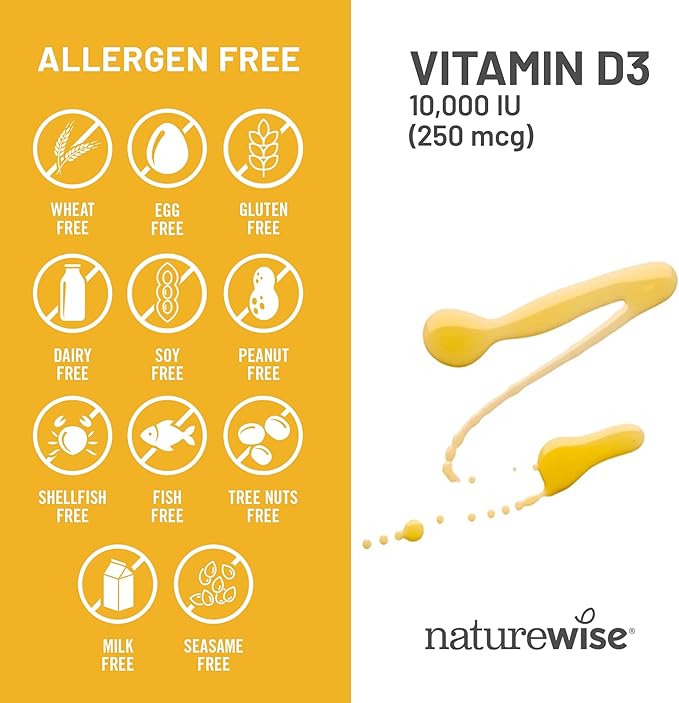 NatureWise Vitamin D3 10,000IU (250 mcg) 30-Day Supply - High Potency for Healthy Immune Support & Muscle Function, Non-GMO, Gluten-Free in Organic Extra Virgin Olive Oil, (Mini Softgel), 30 Count