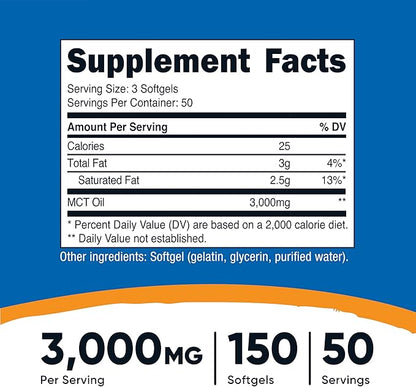 Nutricost MCT Oil Softgels 1000mg, 150 SFG (3,000mg Serv) - Great for Keto, Ketosis, and Ketogenic Diets