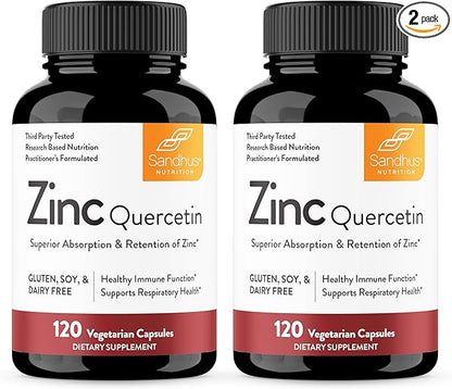 Sandhu's Zinc Quercetin 120 Vegetarian Capsules (Pack of 2) | Zinc Supplements for Antioxidant Immune Support for Men and Women | Gluten, Soy, Dairy Free
