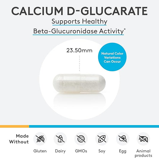 XYMOGEN Calcium D-Glucarate 500mg - Supplement to Support Healthy Detox of Fat-Soluble Toxins, Hormones Like Estrogen + Androgens (90 Capsules)
