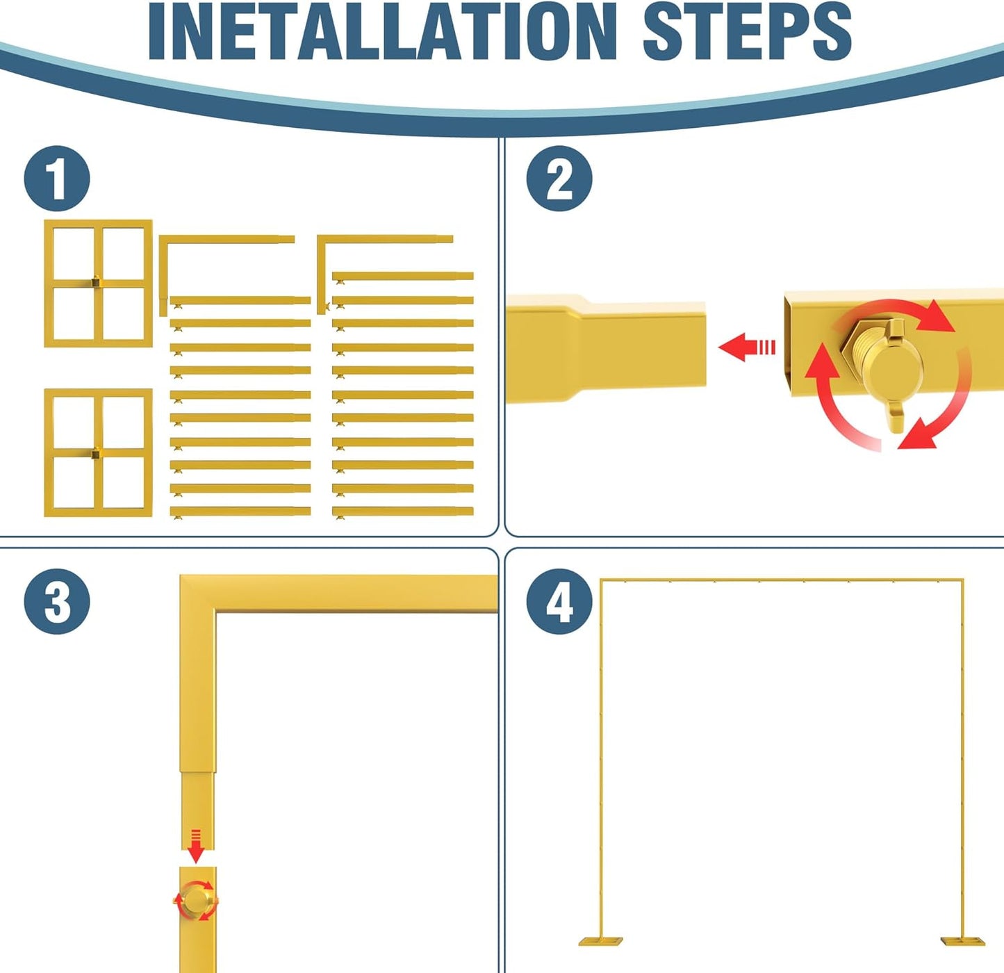 Wokceer 10x10 FT Backdrop Stand Heavy Duty Pipe and Drape Kit, Adjustable Gold Backdrop Stand for Wedding Birthday Party Photography Photo Booth Background Christmas Decoration