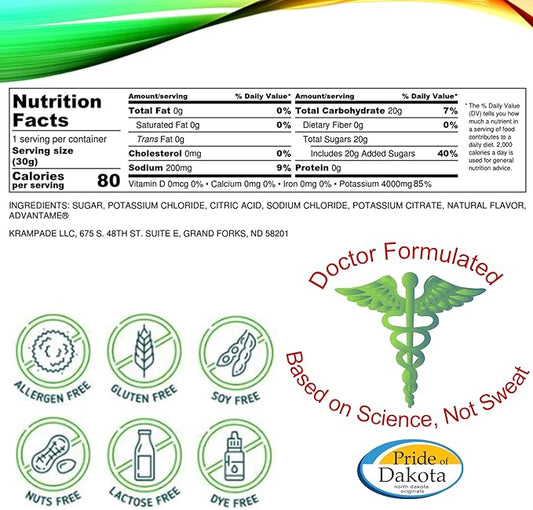 Electrolytes Powder Potassium Supplement - 4000 mg K+, >4X More Than Coconut Water | Instant Cramp Relief | Hydration Powder