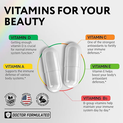 Daily Multivitamin for Energy & Immune Support - Zinc, Vitamins A B6 B12 C D E, Biotin, Lutein, Folate, Folic Acid, Selenium, Copper, Calcium 25mg - Multimineral Supplement for Women Men, 60 Capsules