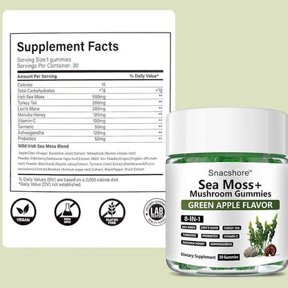 Sea Moss 8-in-1 Gummies | Sea Moss Glow Gummies for Women & Men with Ashwagandha, Vitamin C | Boost Immunity, Gut Health & Metabolism (1PC)