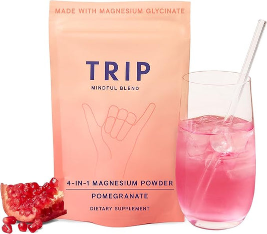4-in-1 Magnesium Glycinate Powder with L-Theanine & Lion’s Mane, Sugar Free Magnesium Supplement for Adults, 250mg Magnesium per Drink Mix Serving, Pomegranate Orange Blossom, 1 Bag - 30 Servings