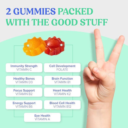 First Day Kids Multivitamin Gummies Age 4+, Strawberry & Orange - Kids Vitamins Multivitamin Gummy A C D3 K2 B1 B2 B6 B12 Folate, Immunity & Brain Function, Vegan - 30 Day Supply, Packaging May Vary