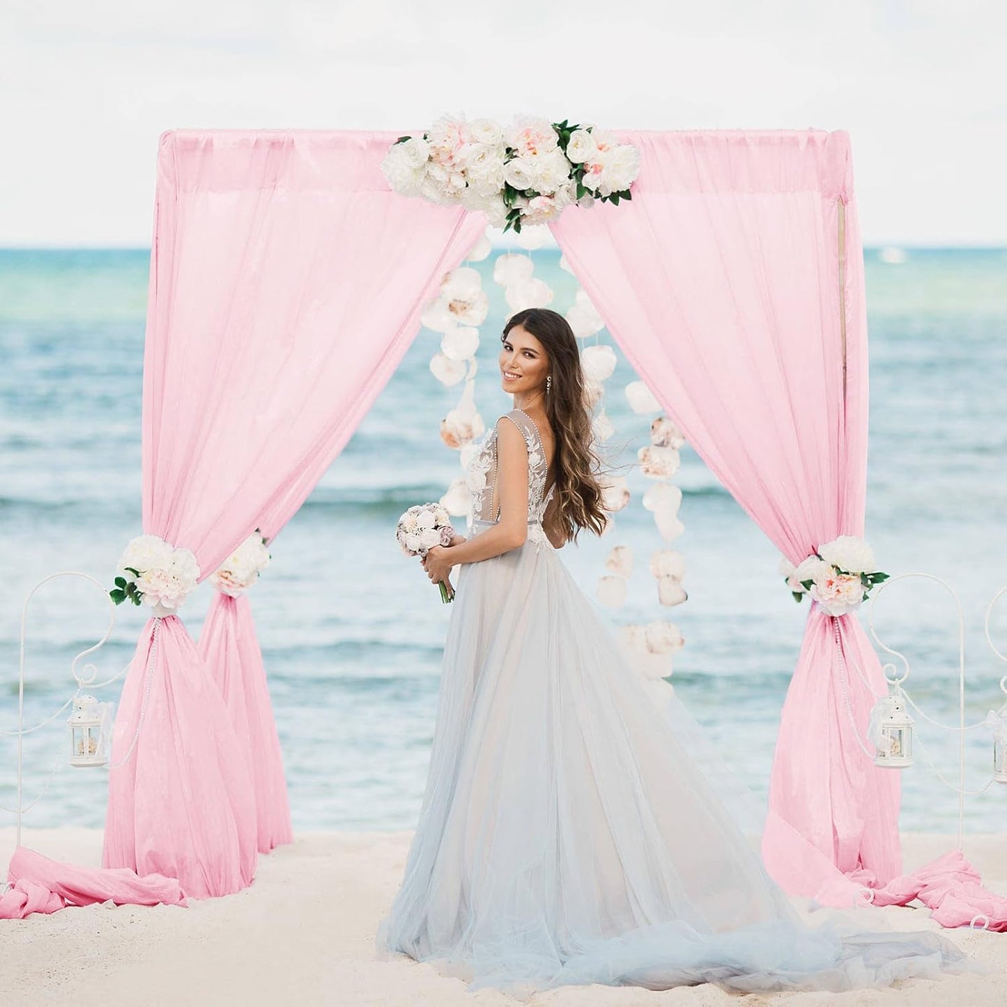VOK Pink Wedding Arch Draping Fabric Chiffon Fabric, 29in x 18Ft Sheer Chiffon Outdoor Curtain for Wedding Ceremony Birthday Party Decoration (Light Pink,1 Panel)