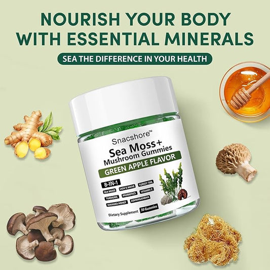 Sea Moss 8-in-1 Gummies | Sea Moss Glow Gummies for Women & Men with Ashwagandha, Vitamin C | Boost Immunity, Gut Health & Metabolism (1PC)