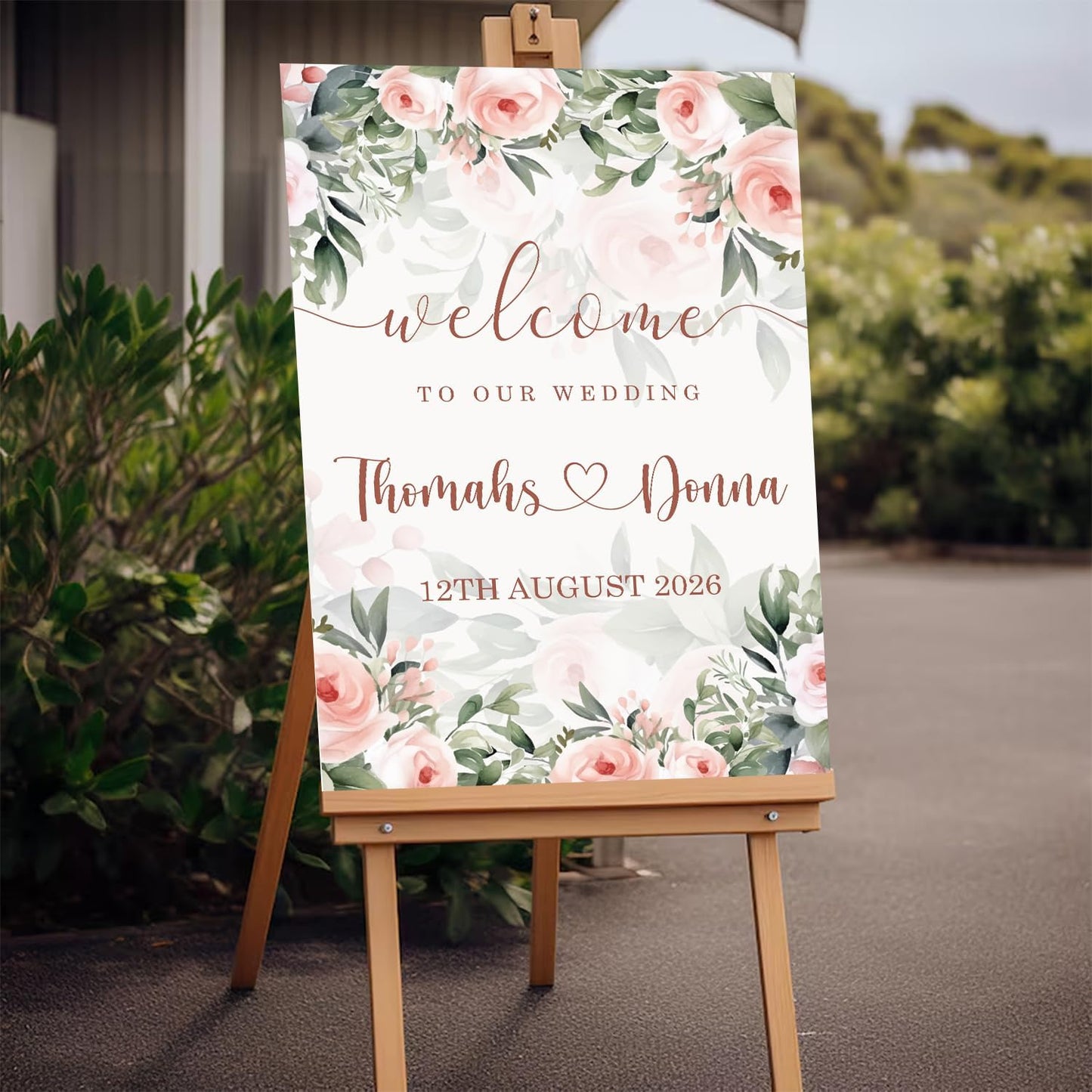 Blush Pink Rose Wedding Welcome Sign, Editable Floral Template, Gentle Modern Printable Sign for Ceremony or Reception