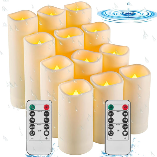 Da by Waterproof Outdoor Flameless LED Battery Candles, 12 High-Temperature Resistant Simulated Candles