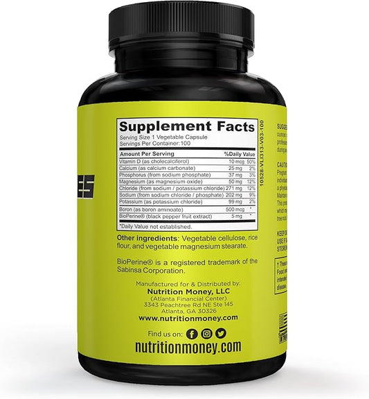NutritionMoney Electrolyte Premium Hydration Supplement – Sugar Free, Zero Carbs, Non-GMO, Zero Calories, Keto-Friendly, Supports Carnivore Diet, Optimal Rehydration Electrolytes Capsules - 100 Count