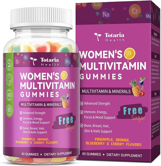 Sugar Free Womens Multivitamin Gummies with Iron, Women's Multivitamin w/Vitamins C, D3 K2, B12, B6, Filled Gummies for Daily Nutritional Support| Immune Support| Skin Health, Mixed Flavors, 60 Cts