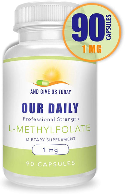 Our Daily Vites L-Methylfolate 1mg / 1000 mcg Maximum Strength Active Folate, 5-MTHF, Filler Free, Gluten Free, Non-GMO, Vegetarian Capsules 90 Count (Pack of 2)