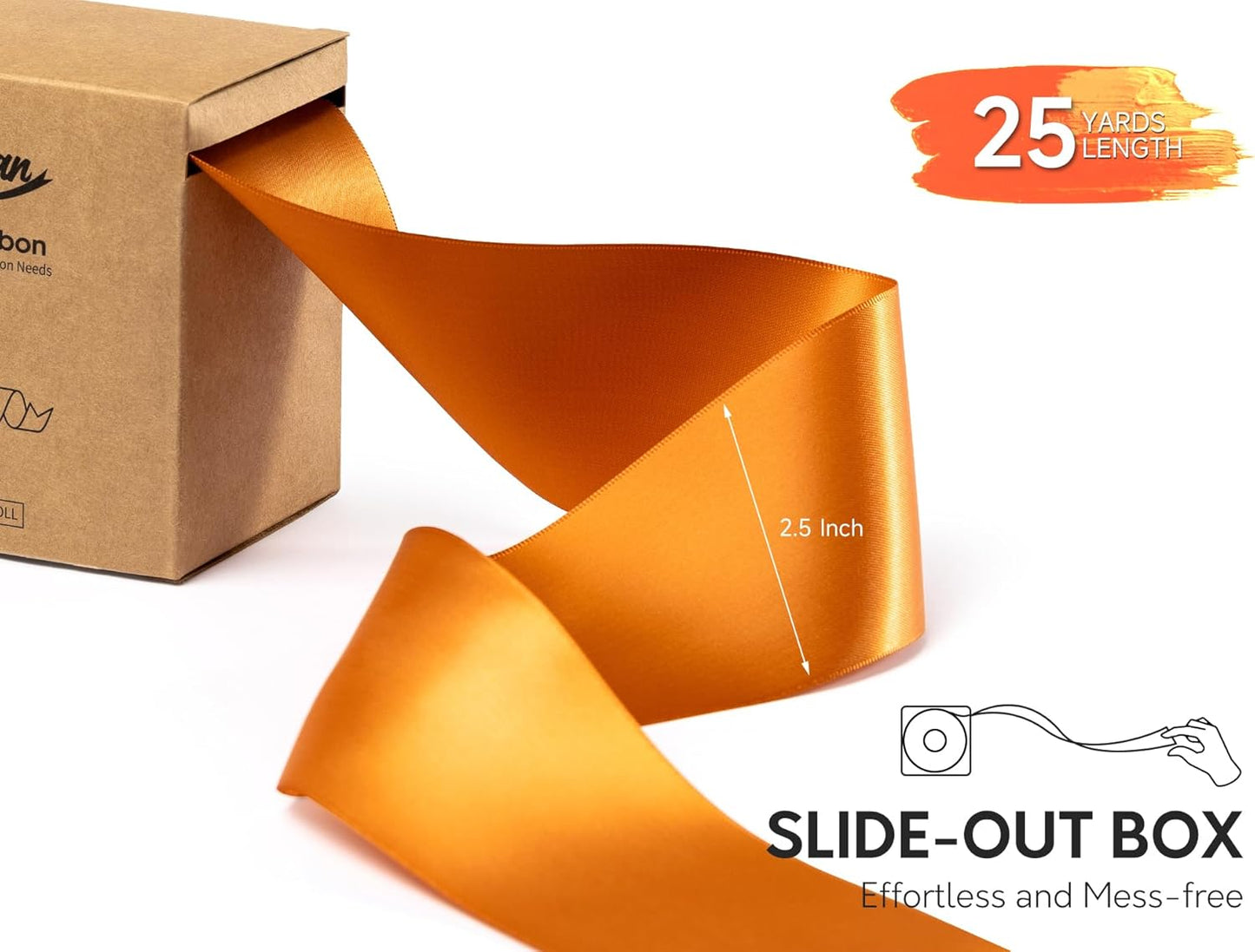 Satin Ribbon 2.5 Inch Double-Faced Ginger Polyester Ribbons 25 Yards for Crafts Flower Bouquet Gift Wrapping Wedding Invitation