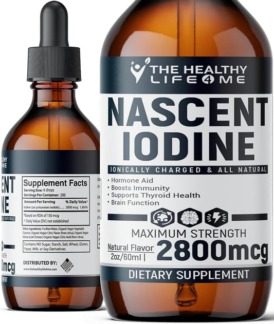 Nascent Iodine Supplement | 2800mcg | Potassium Iodide | Iodine Drops | Vegan | Clear Color | Large 2oz