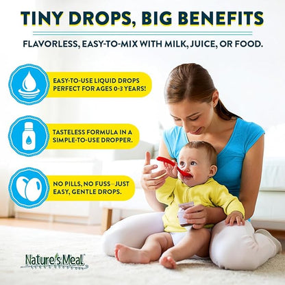 Nature's Meal Vitamin D3 + K2 Drops MK-7 5 mcg, Liquid Vitamin D Drops for Infants 400 IU, Healthy Bones, Heart & Immune System, Sugar Free Supplement for Infants/Baby & Toddlers, 180 Servings
