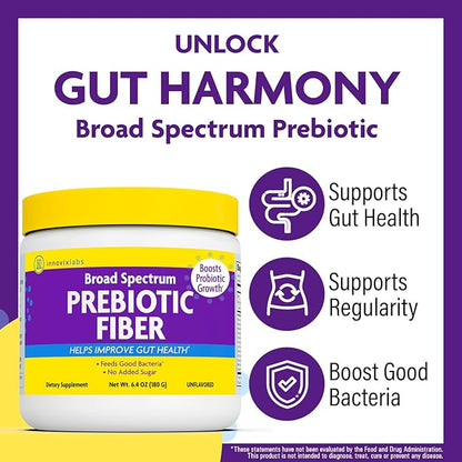 InnovixLabs Prebiotic Fiber Powder for Gut & Digestive Health, High Fiber Supplement for Women and Men with Chicory Root, FOS, Acacia, Inulin, Soluble & Insoluble Fiber, No Added Sugar, 30-Day Supply